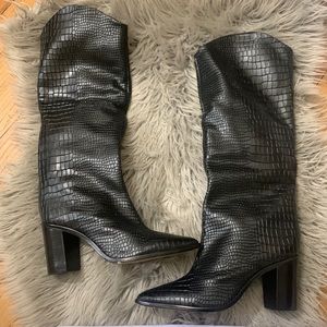 Schutz Analeah Croco Print Leather Tall Western Boots